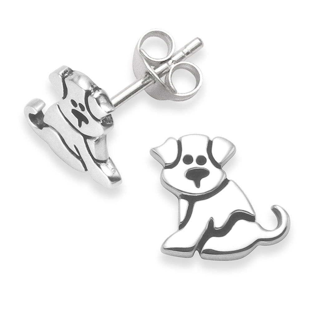 Handmade Silver Boxer Breed Earring Studs in Oxidized Sterling Silver for store all the Dog, Puppy, and Pet Lovers