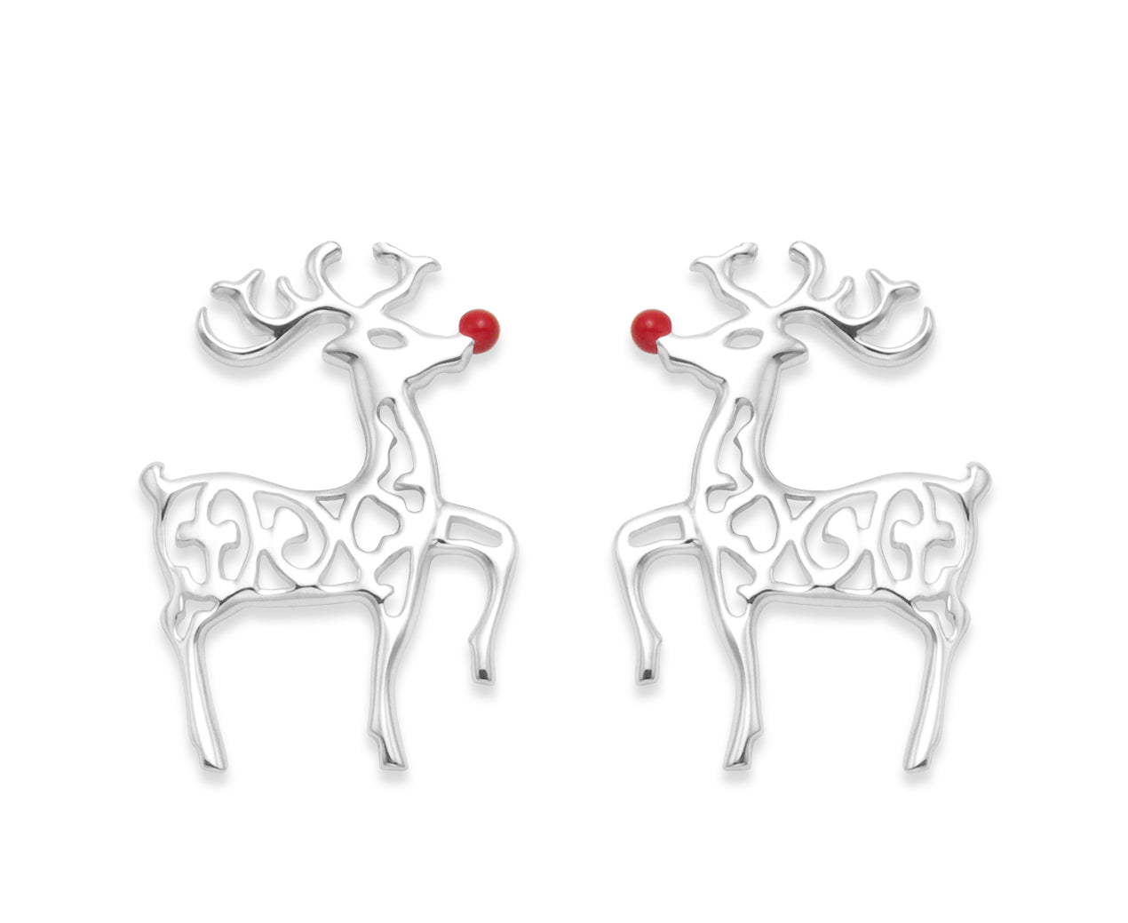 Sterling Silver Rudolph Red Nosed Reindeer Earrings