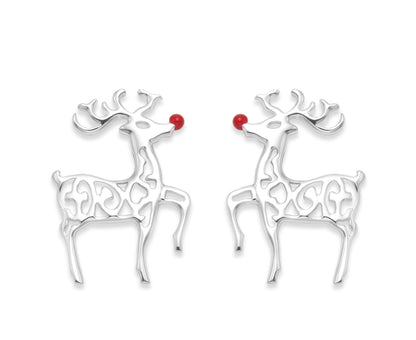 Sterling Silver Rudolph Red Nosed Reindeer Earrings