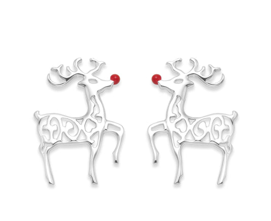 Sterling Silver Rudolph Red Nosed Reindeer Earrings