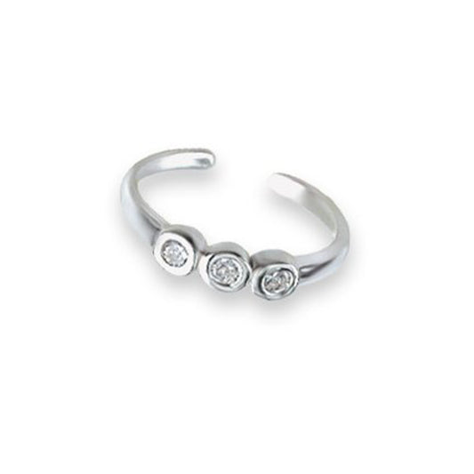Sterling Silver Cubic Zirconia Toe Ring with 3 stones - Adjustable size