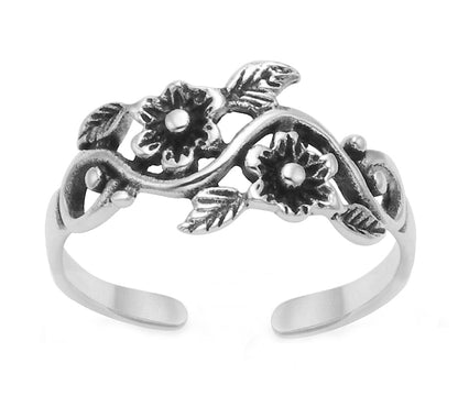 Sterling Silver Flower Toe ring - Adjustable size