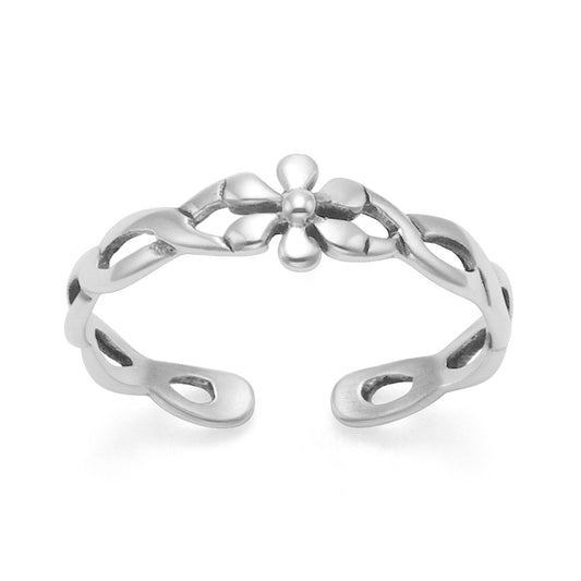 Sterling Silver Flower design Toe Ring - Adjustable