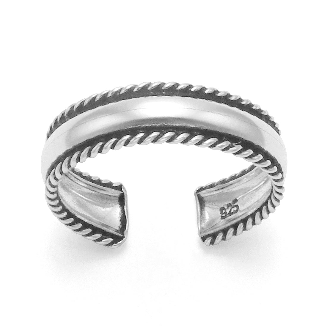 Sterling Silver Toe ring with rope edge - Adjustable size