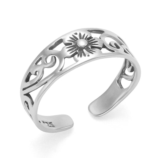 Sterling Silver Flower Toe Ring - Adjustable size