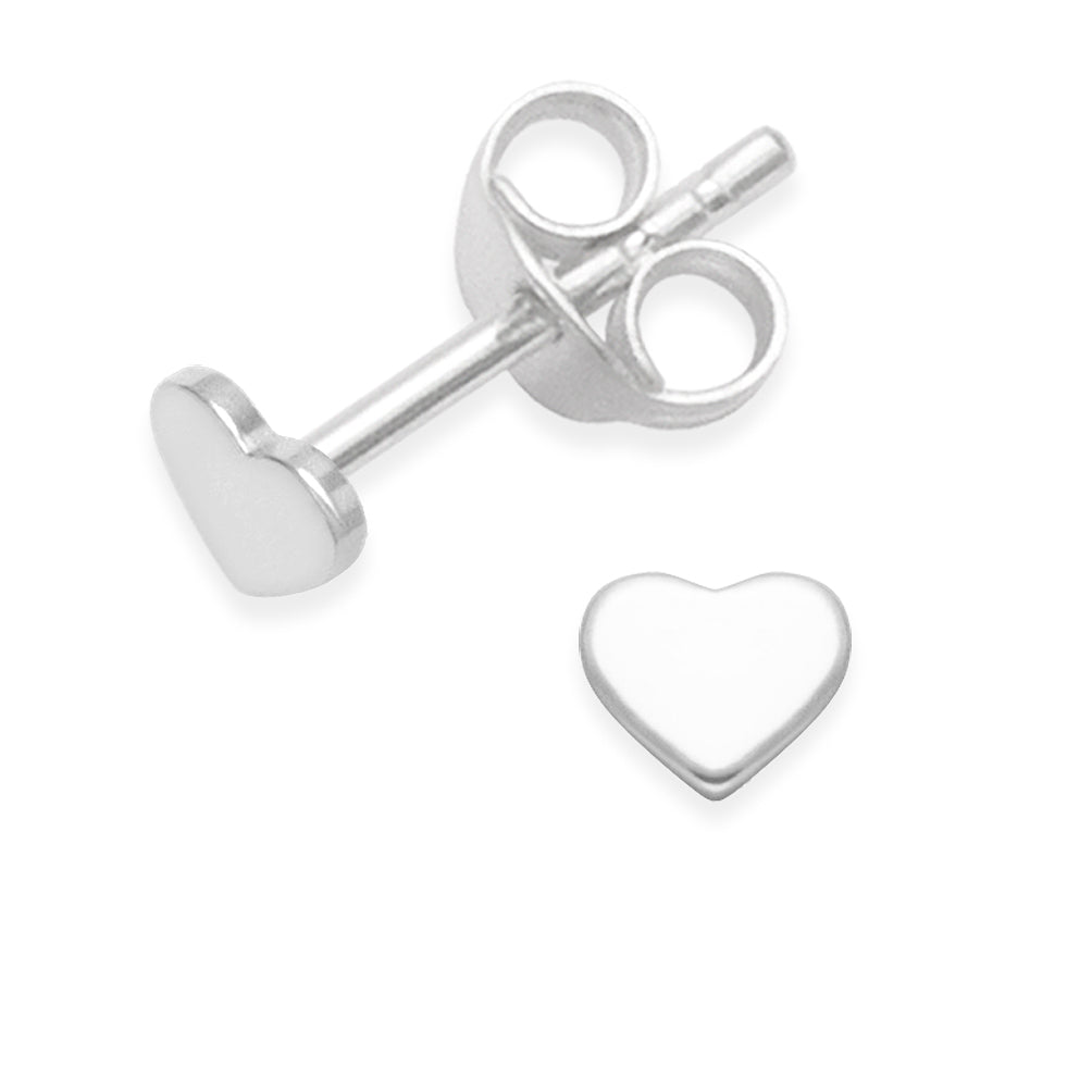 Sterling Silver Flat Heart Stud Earrings - 4mm