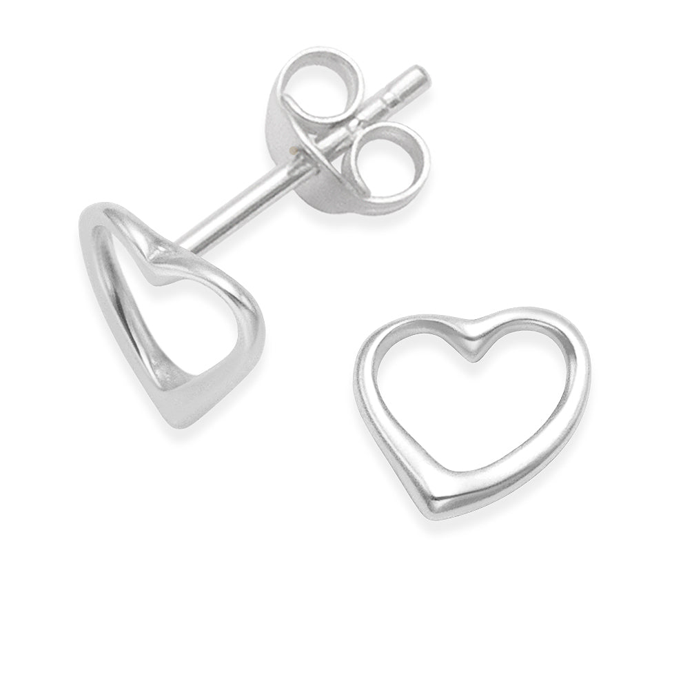 Sterling Silver Open Heart Stud Earrings - 6mm x 6mm
