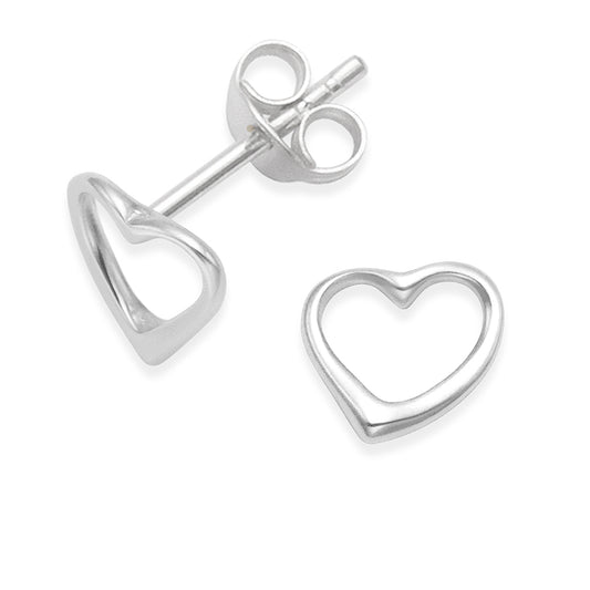 Sterling Silver Open Heart Stud Earrings - 6mm x 6mm