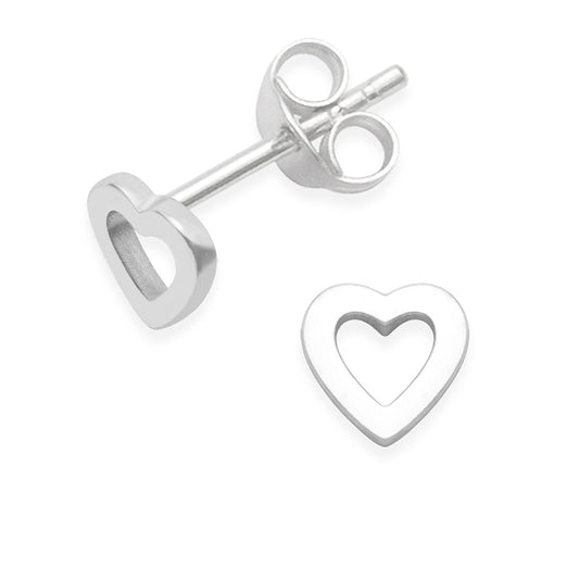 Sterling Silver Open Heart Stud Earrings - 5mm