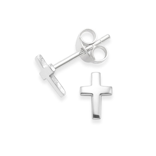 925 Sterling Silver Cross Stud Earrings -  7mm x 5mm