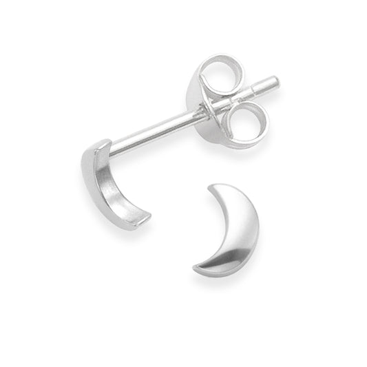 Sterling Silver Moon Stud Earrings- 4.7mm x 2mm