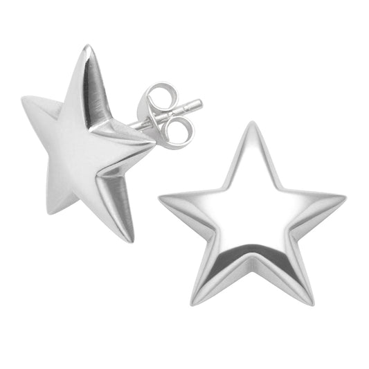 Sterling Silver Large Star Stud Earrings -15x3mm