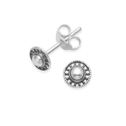 Sterling Silver Small round Stud Earrings with Ball In Middle