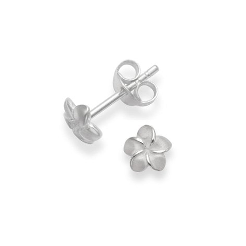 Sterling Silver flower Earrings - Satin finish stud earrings