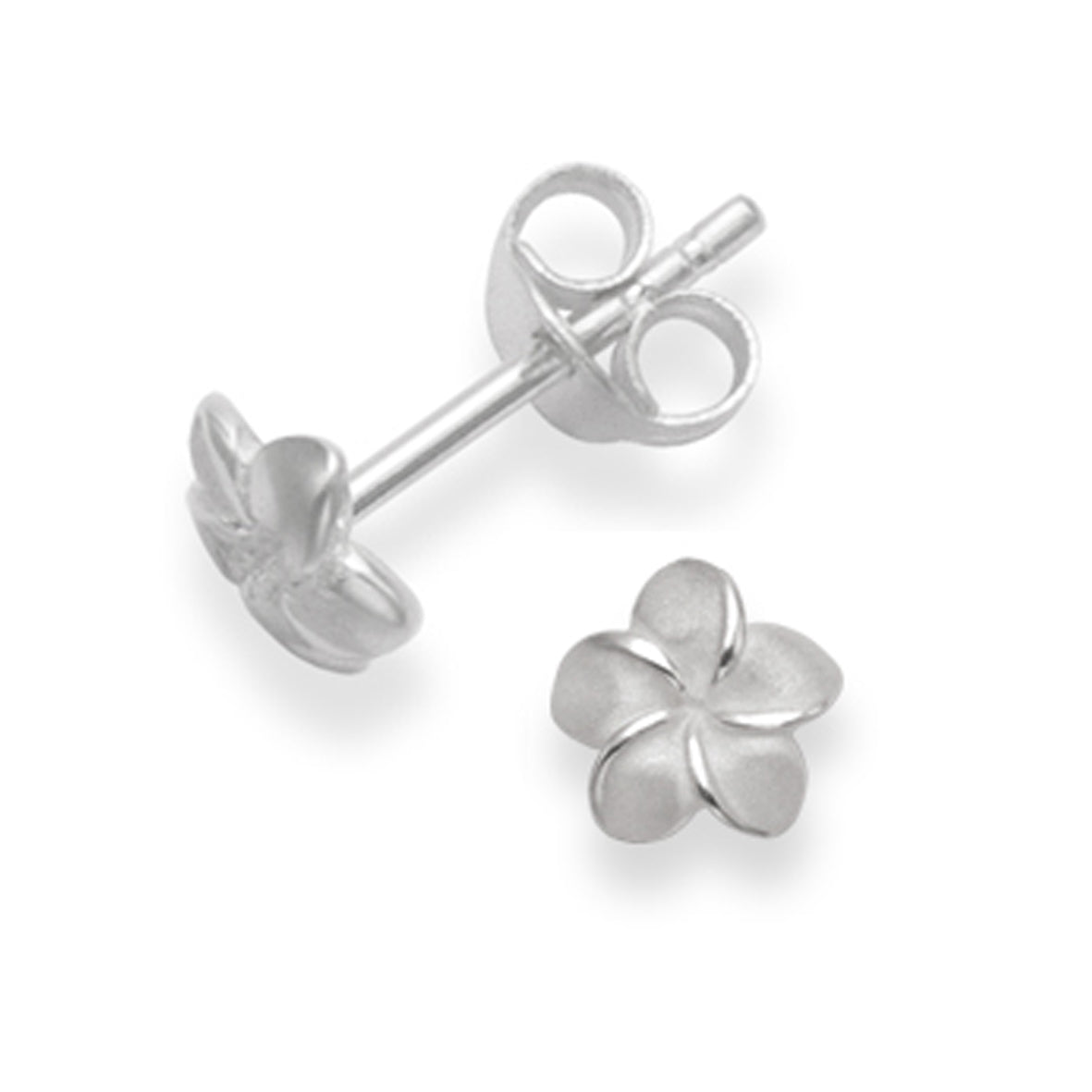 Sterling Silver Flower Earrings - Satin finish Frangipani flower Stud Earrings