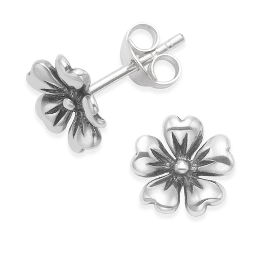 Sterling Silver Flower Stud Earrings - 8mm