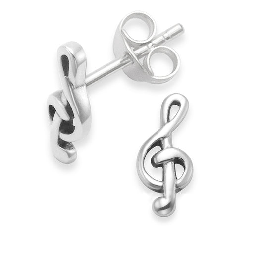 Sterling Silver Treble Clef Earrings - Music Stud Earrings -