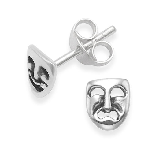 Sterling Silver Comedy and Tragedy Stud Earrings - 6mm x 5mm