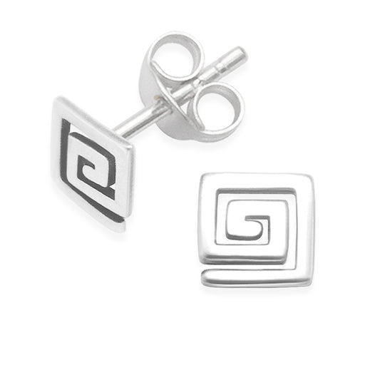 Sterling Silver Greek Key Earrings - 6mm