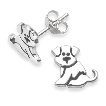 Sterling Silver Dog Stud Earrings - 9mm