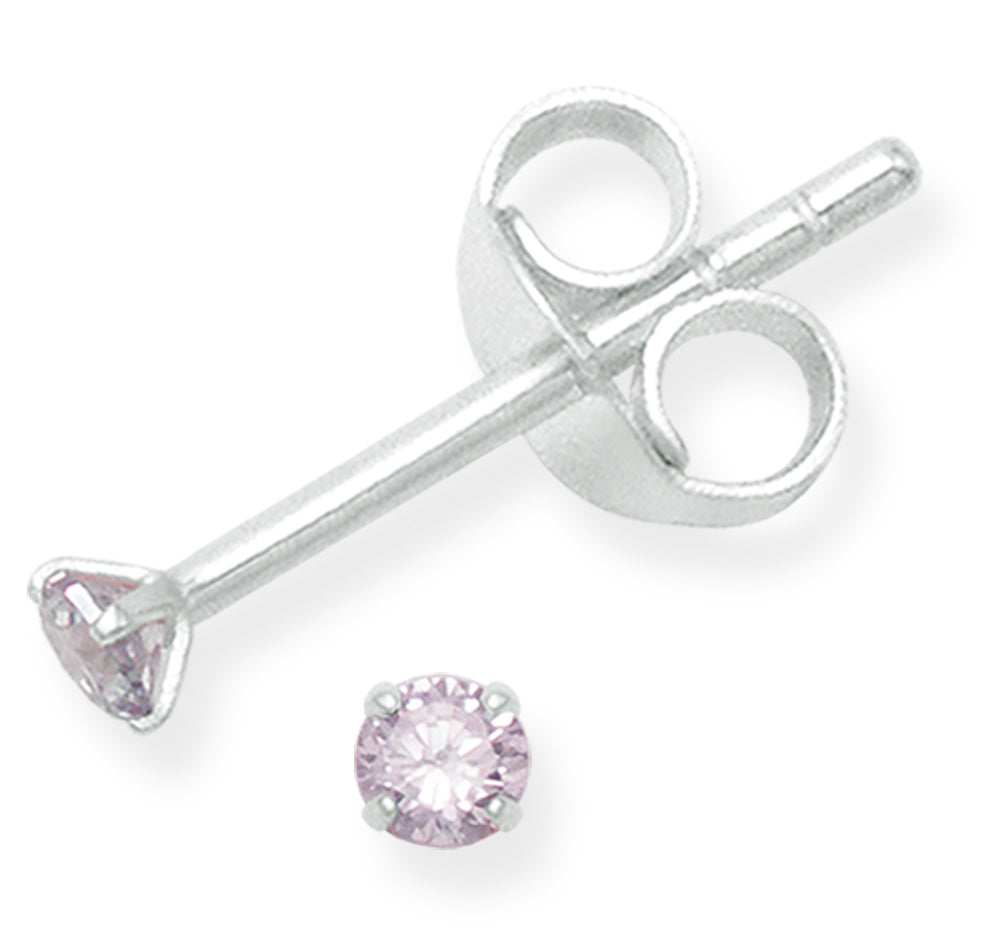 Set of 2 PAIRS Sterling Silver Cubic Zirconia stud Earrings - SIZE: TINY 2mm - Very Small & discreet - Lavender (Mauve) & Clear. 5549LAV/SET
