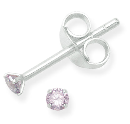 Set of 2 PAIRS Sterling Silver Cubic Zirconia stud Earrings - SIZE: TINY 2mm - Very Small & discreet - Lavender (Mauve) & Clear. 5549LAV/SET