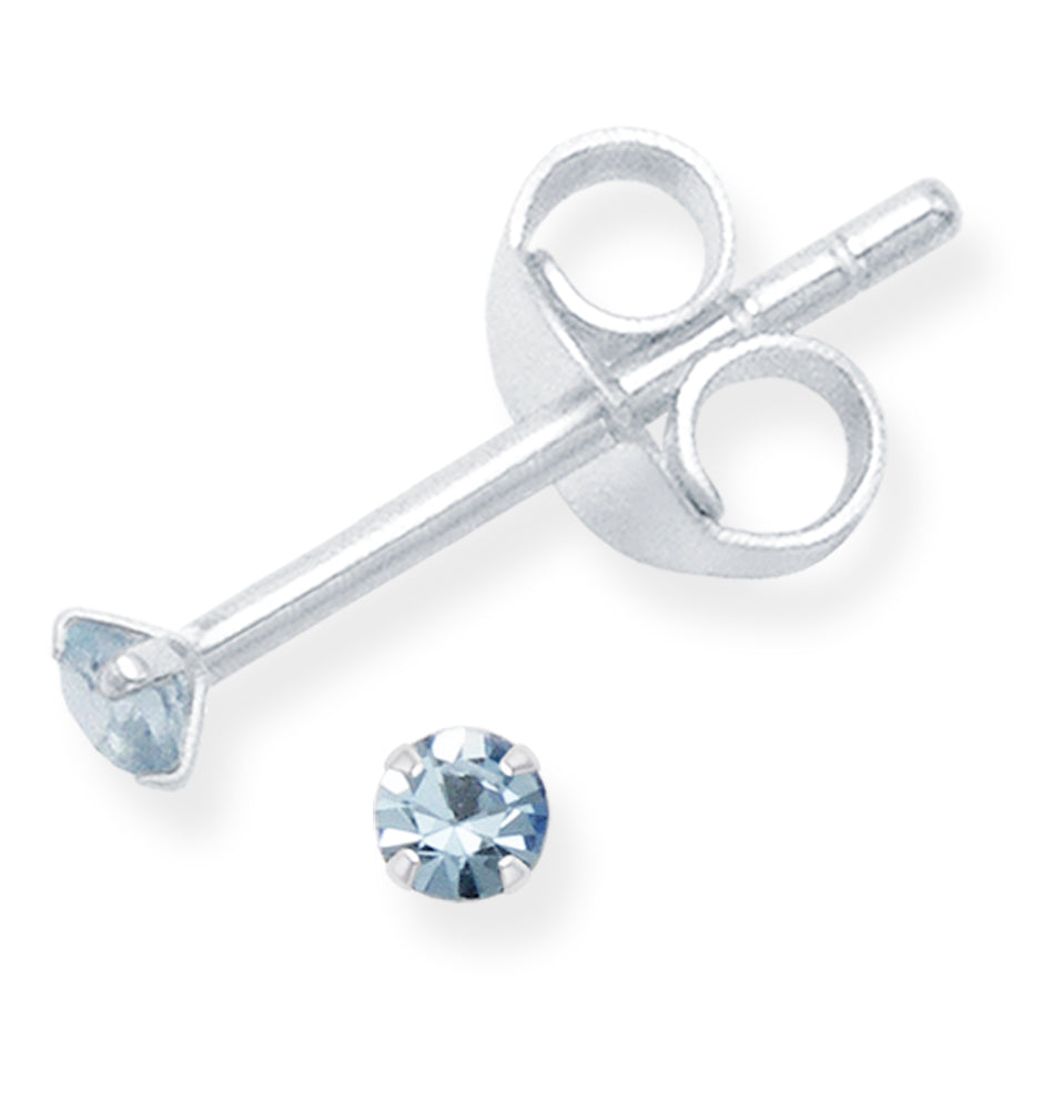 Set of 2 PAIRS Sterling Silver Cubic Zirconia stud Earrings - SIZE: TINY 2mm - Very Small & discreet - Light Blue & Clear 5549LB/SET