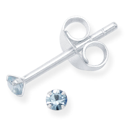 Set of 2 PAIRS Sterling Silver Cubic Zirconia stud Earrings - SIZE: TINY 2mm - Very Small & discreet - Light Blue & Clear 5549LB/SET