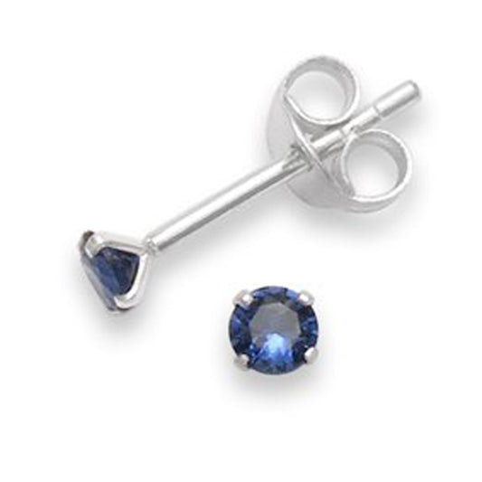 Sterling Silver 3mm Blue Cubic Zirconia Stud Earrings