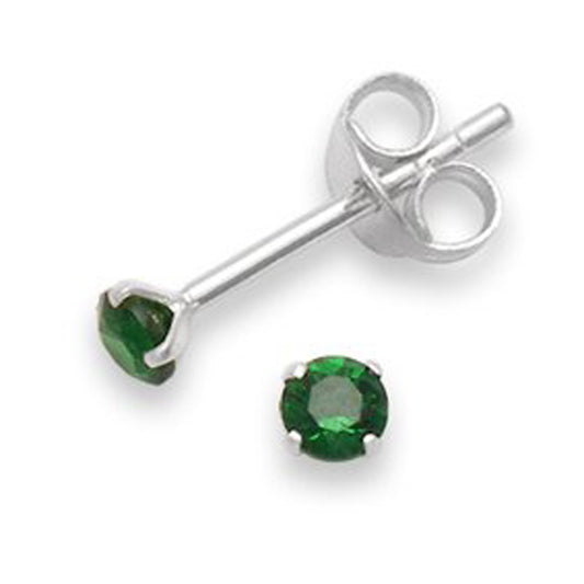 Sterling Silver 3mm Emerald Cubic Zirconia Stud Earrings