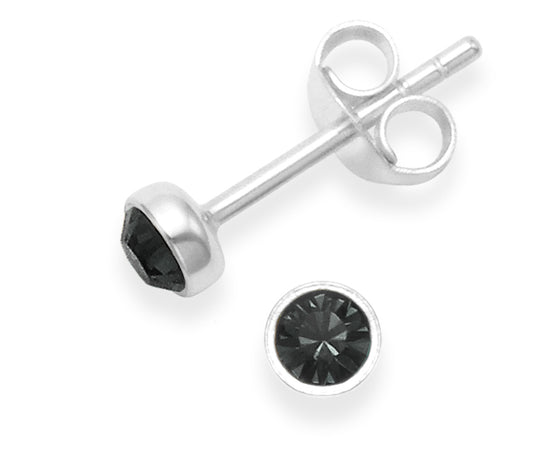 Sterling Silver Black Cubic Zirconia Stud Earrings - 4mm