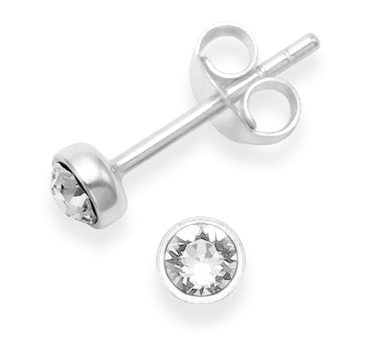 Sterling Silver 4mm Bezel Set Cubic Zirconia Stud Earrings