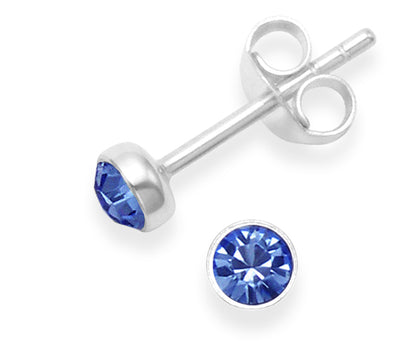 Sterling Silver Bezel Set Blue Cubic Zirconia Stud Earrings