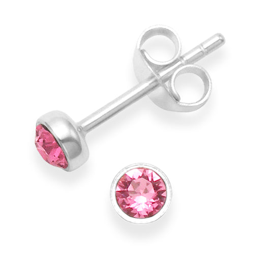 Sterling Silver Bezel Set Pink Cubic Zirconia Stud Earrings - 4mm