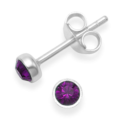 Sterling Silver Purple Cubic Zirconia Earrings - Purple Cubic Zirconia stud Earrings - 4mm