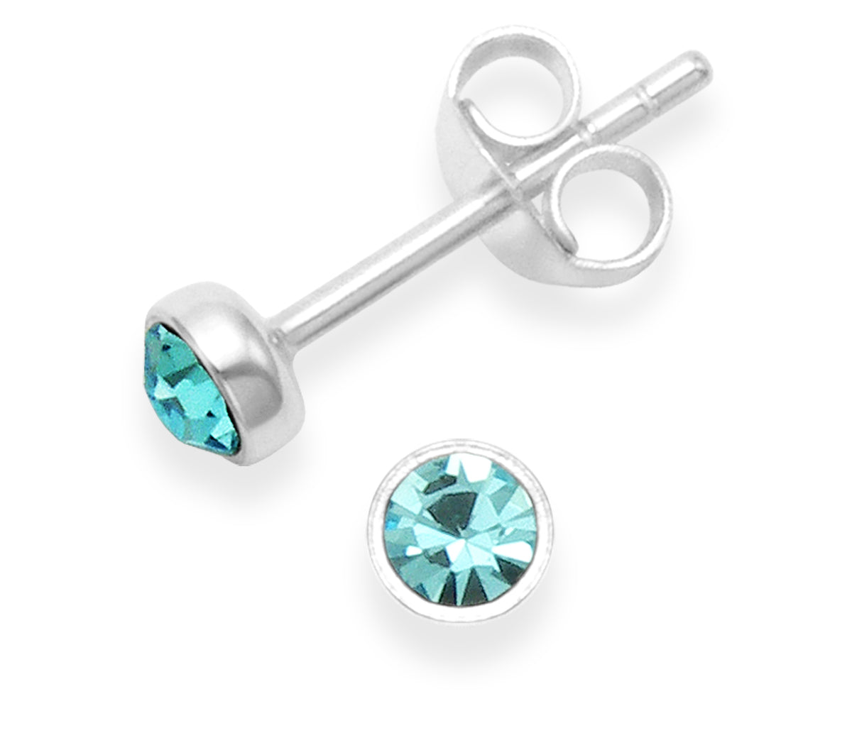 Sterling Silver Bezel Set Turquoise Cubic Zirconia Stud Earrings - 3.5mm