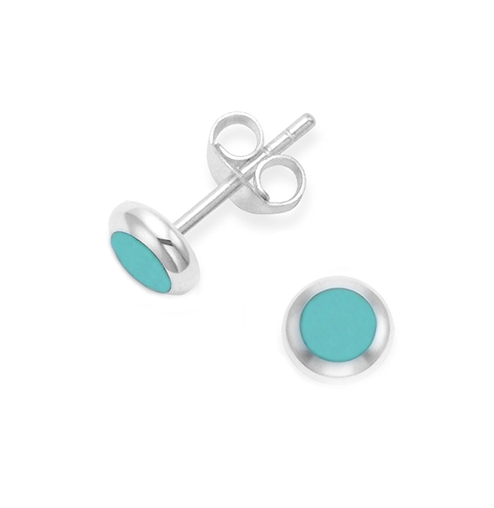 925 Sterling Silver Bezel Set Turquoise Stud Earrings