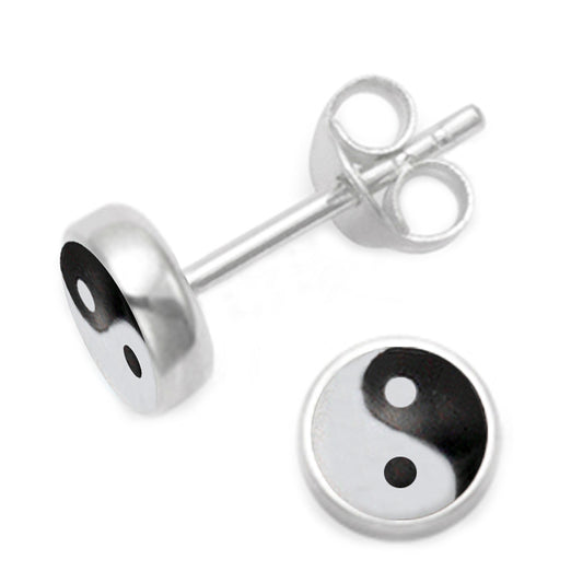 Sterling Silver Yin Yang Earrings - Round Yin Yang Stud Earrings