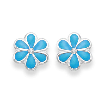 Sterling Silver Turquoise Colour Enamel Daisy Stud Earrings - 7mm