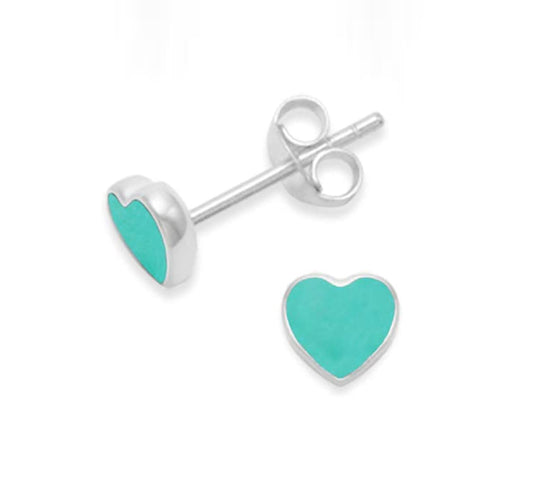 Sterling Silver Turquoise Heart Stud Earrings - 6mm