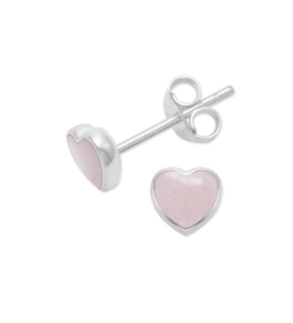 Dainty Sterling Silver Pink Shell Heart Earrings