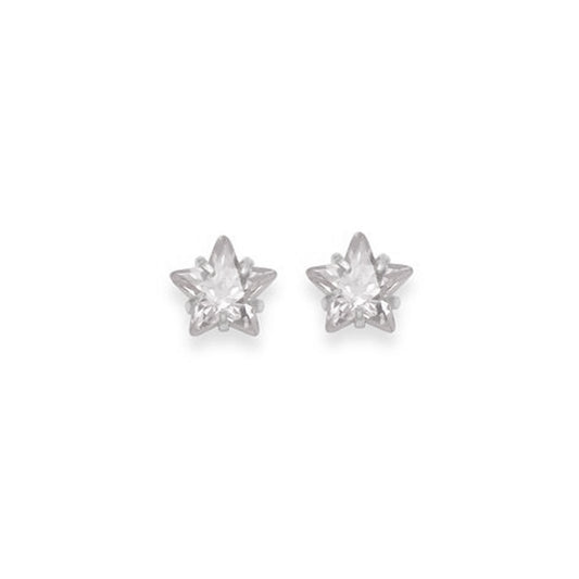 Sterling Silver 4mm Cubic Zirconia Star Stud Earrings