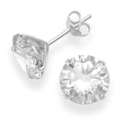 925 Sterling Silver Large Round Clear Cubic Zirconia Stud Earrings