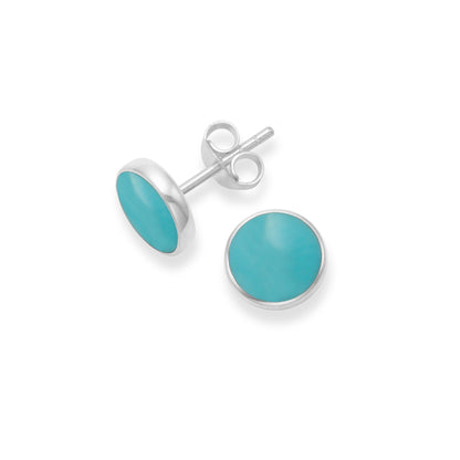 Sterling Silver Turquoise Earrings - 8mm round Reconstituted Turquoise stud Earrings with flat solid silver back.