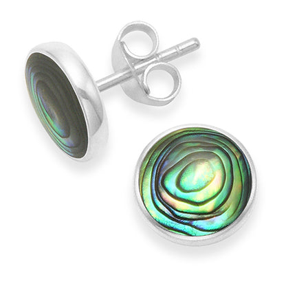 Sterling Silver Paua shell Earrings - Round Paua studs with flat silver back