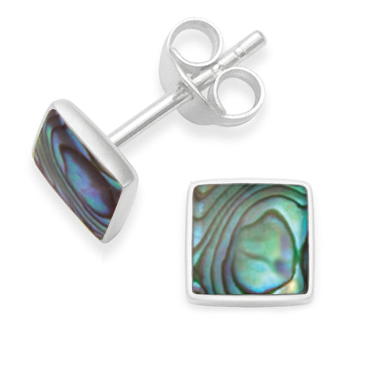 Sterling Silver Paua Shell Earrings - square Stud Earrings