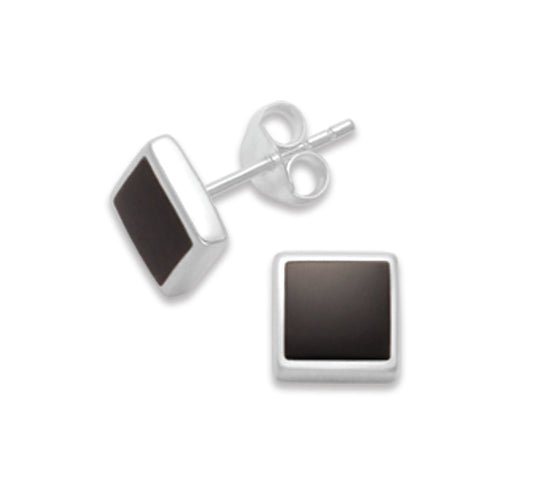 Sterling Silver Onyx Earrings - Square Studs