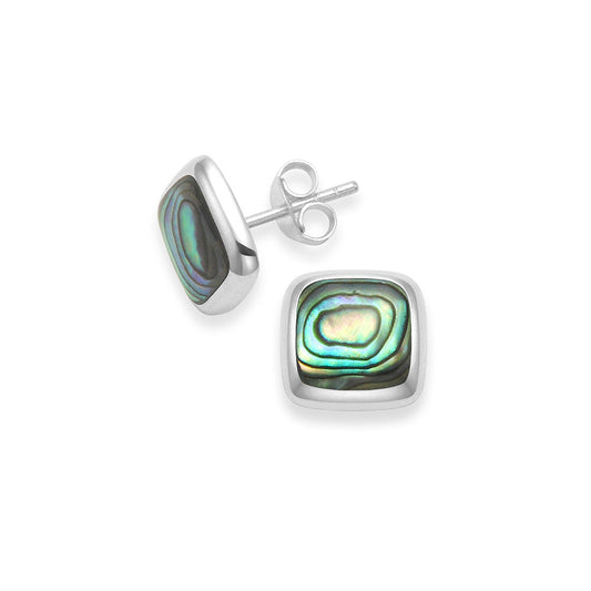 Sterling Silver Paua Shell Earrings - Square Paua Shell studs