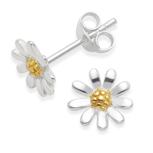 Sterling Silver Sunflower Stud Earrings - 8mm