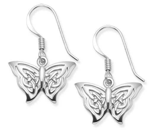 Sterling Silver Celtic Butterfly Dangle Drop Earrings - 10mm x 16mm